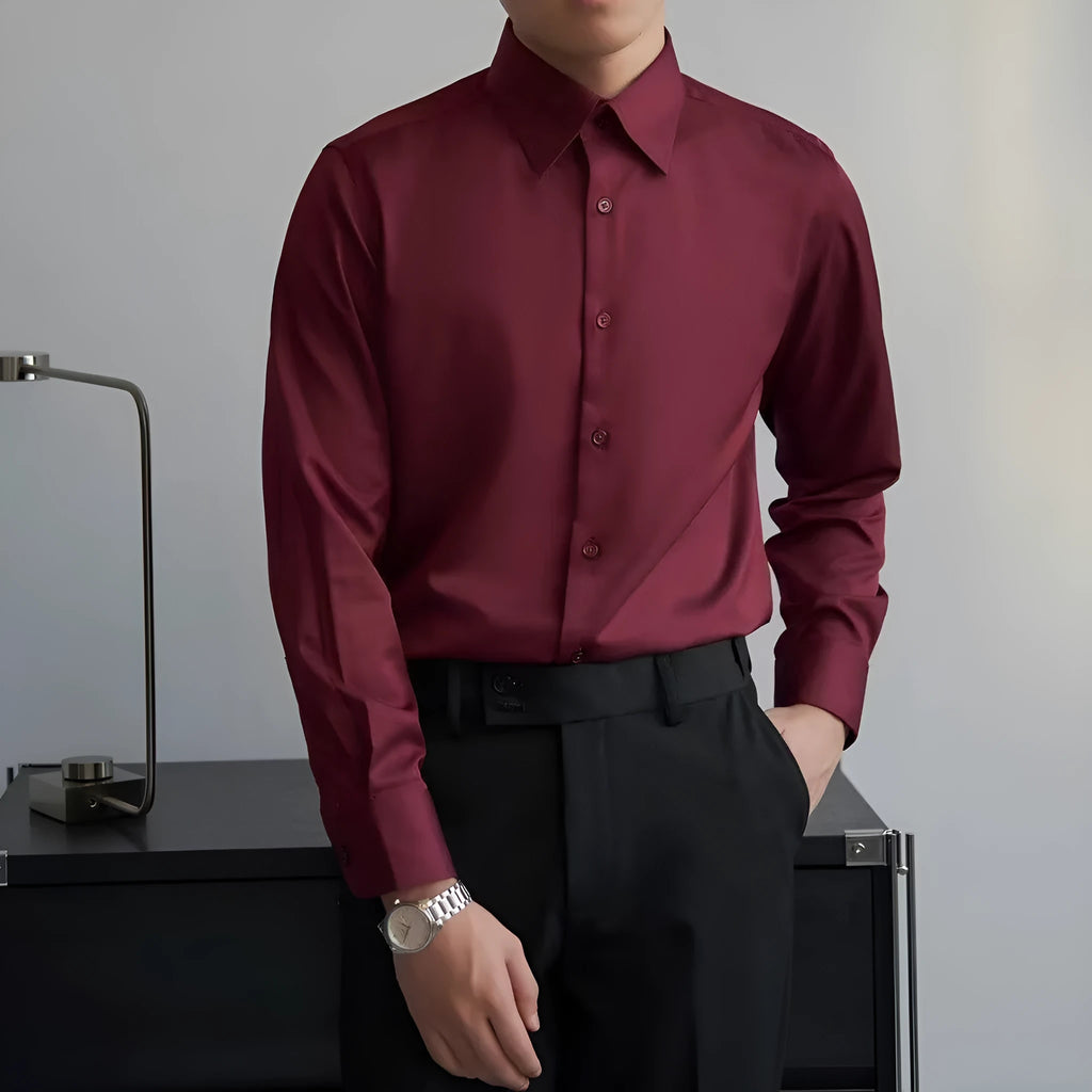 Men's Korean style long sleeve shirt cardigan in black with slim fit Japanese retro design