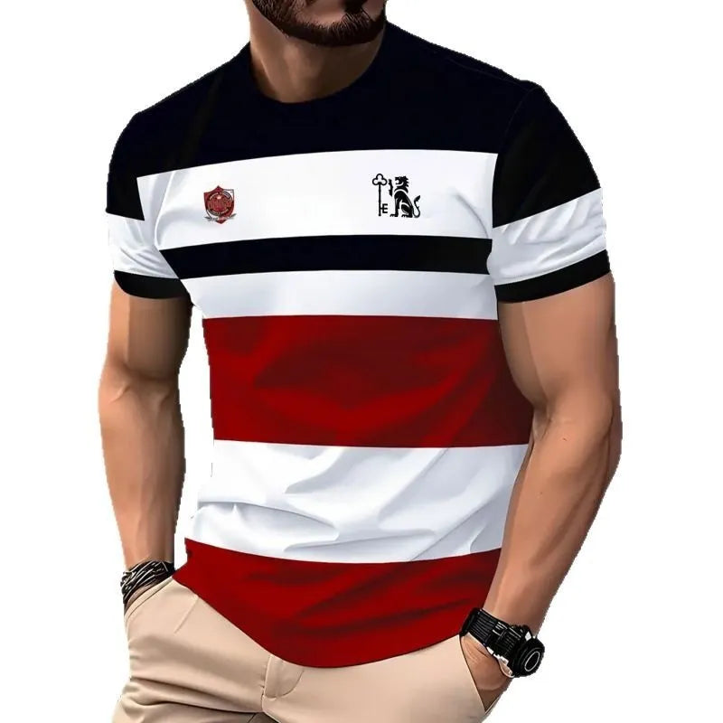 Men's loose fit short-sleeve T-shirt with digital 3D printed stripe patterns