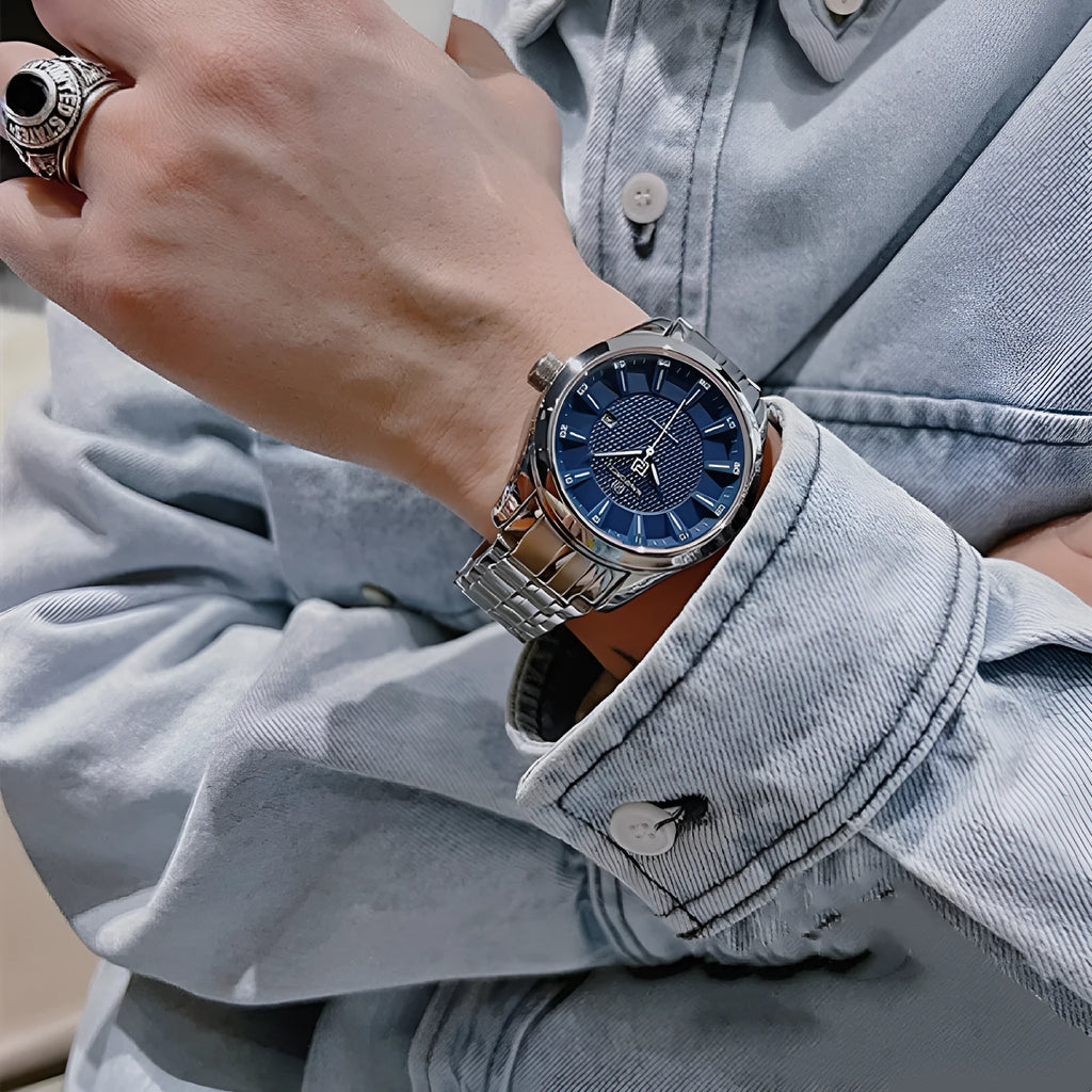 Men's simple casual watch with alloy case and circle face available in black colour option