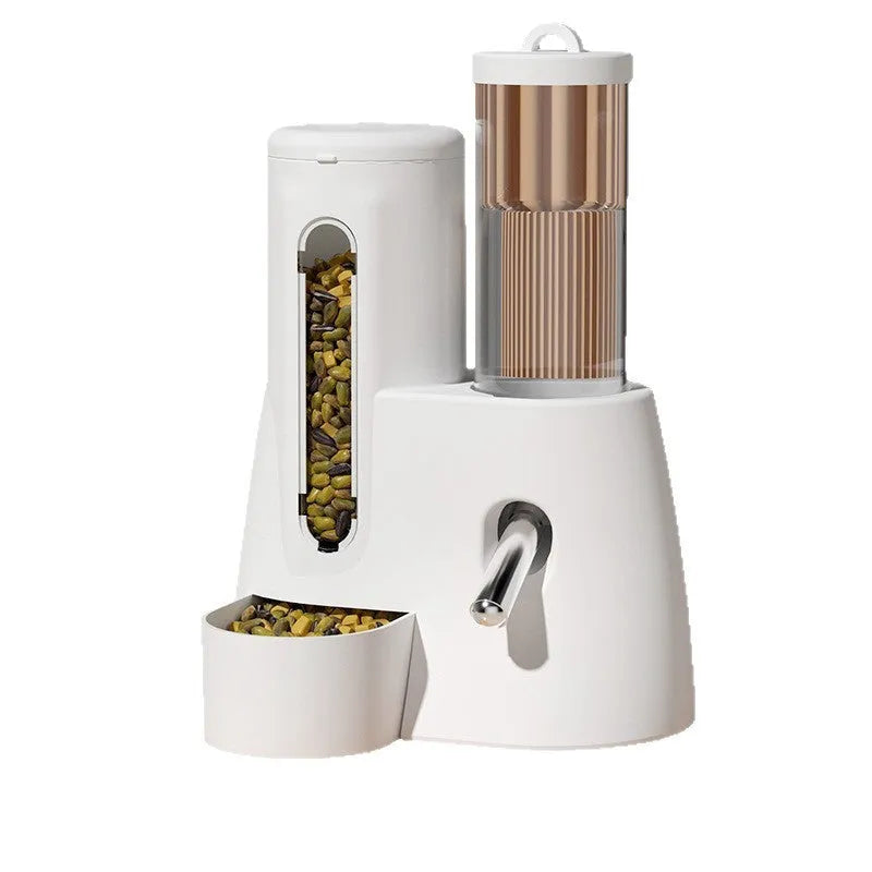 Blue plastic automatic drinking water feeder and food basin for hamsters on a white background