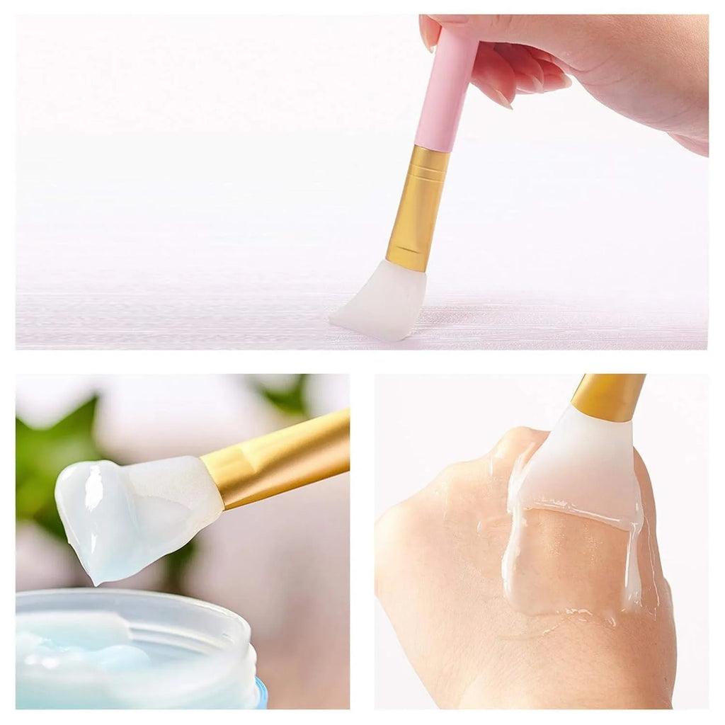 Reusable silicone spatula applicator for face and body masks in six colour options on a plain background.