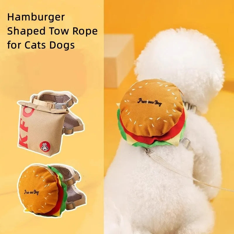 Cartoon hamburger chips design adjustable vest leash rope for dogs on a walk