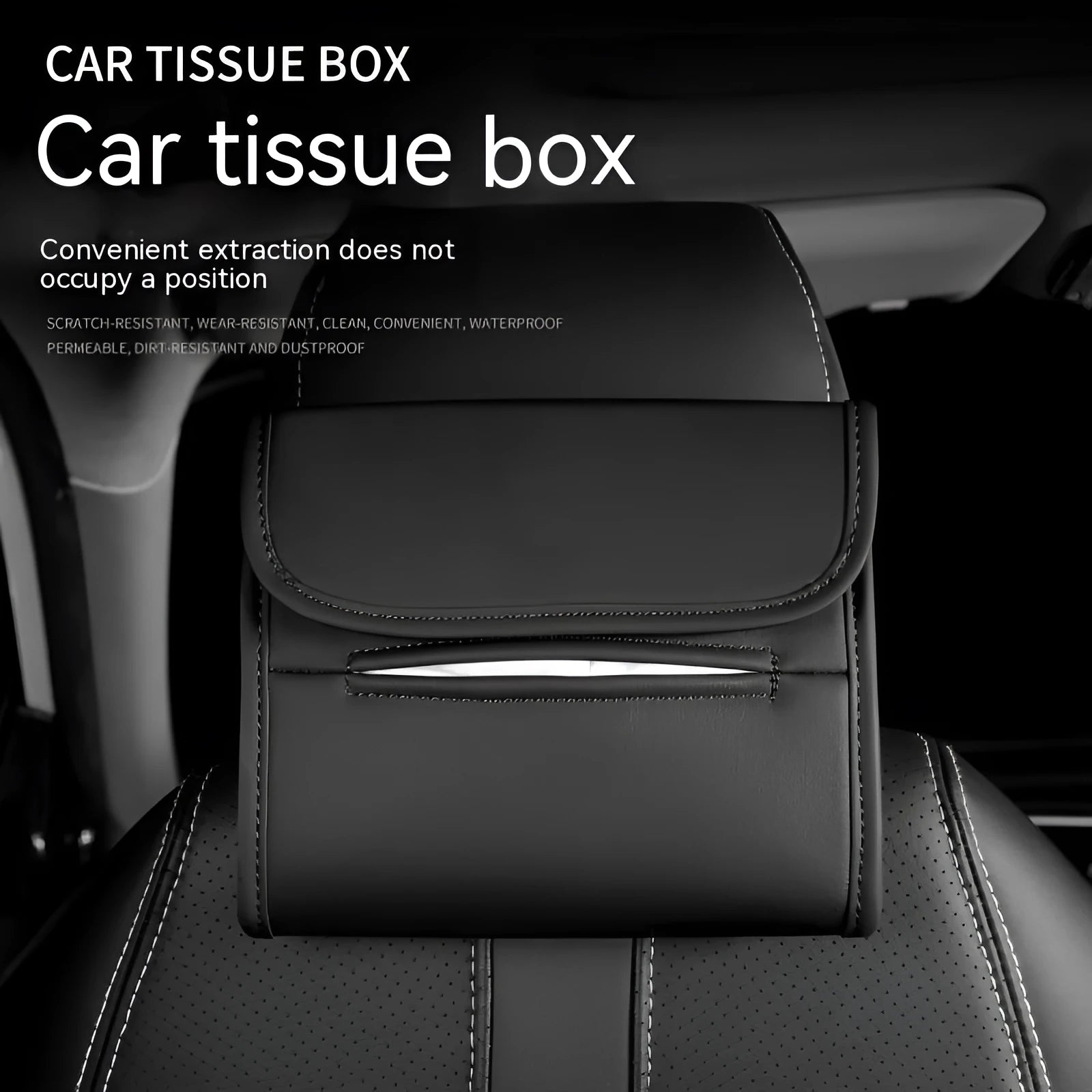 Leather car tissue box with elastic band for vehicle mounting in various colour options