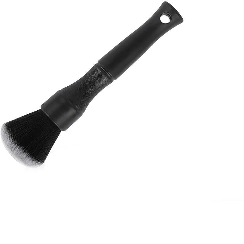 Black ultra-soft car detailing brush with pig hair bristles and PP plastic handle.