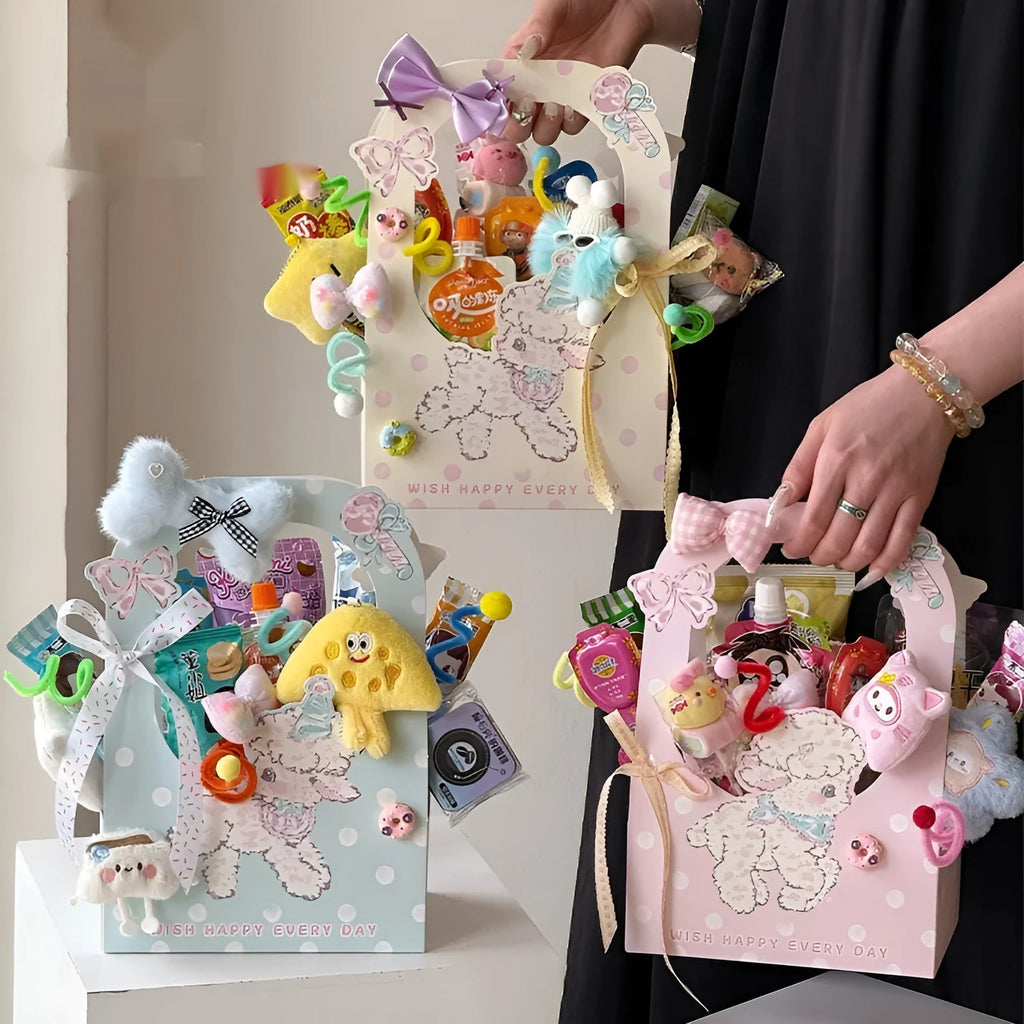 Lamb Paradise set of 3 white card handbag gift bags with floral decoration, 20x12x30cm, in Blueberry BAA colour