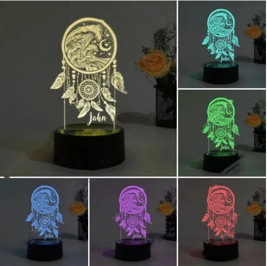 Modern acrylic dream catcher night light with remote control on wooden desk