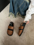 Retro sandals with adjustable ankle strap buckle in microfiber material, closed toe design