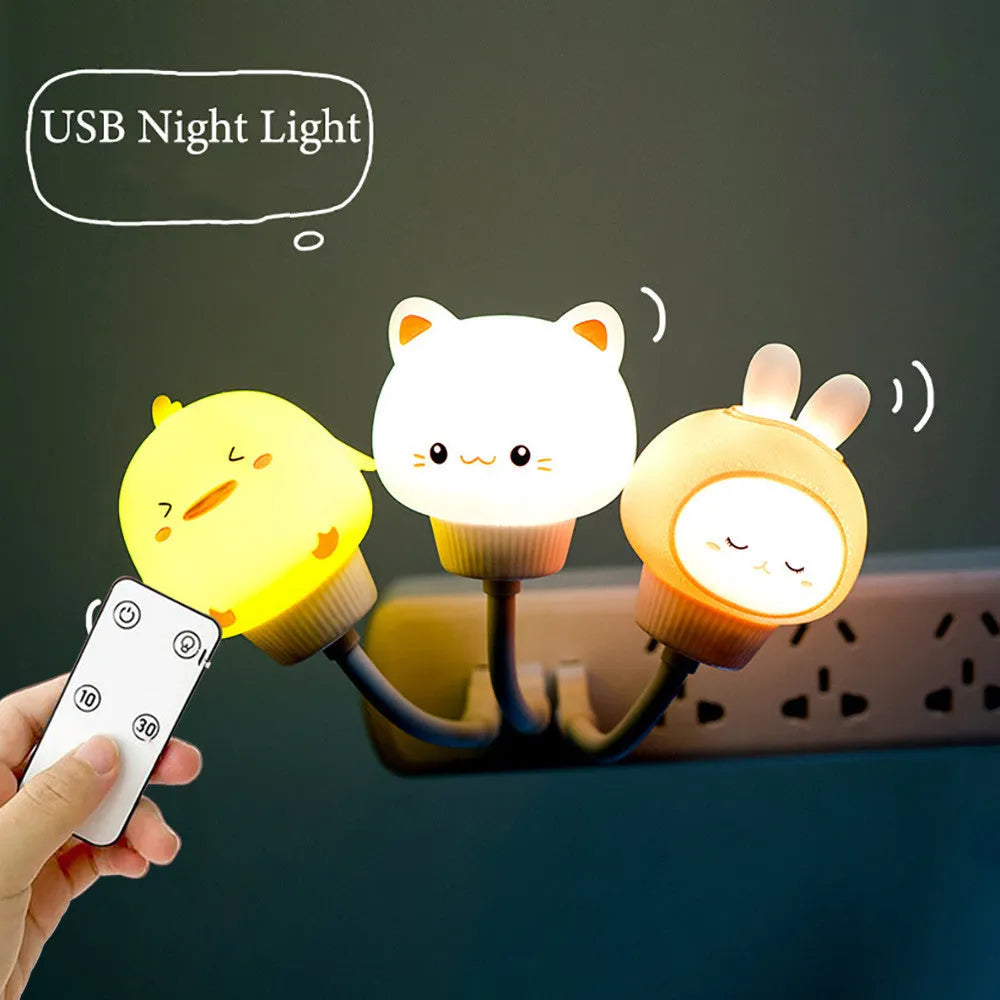 Cute animal USB portable LED night light with remote control and adjustable brightness