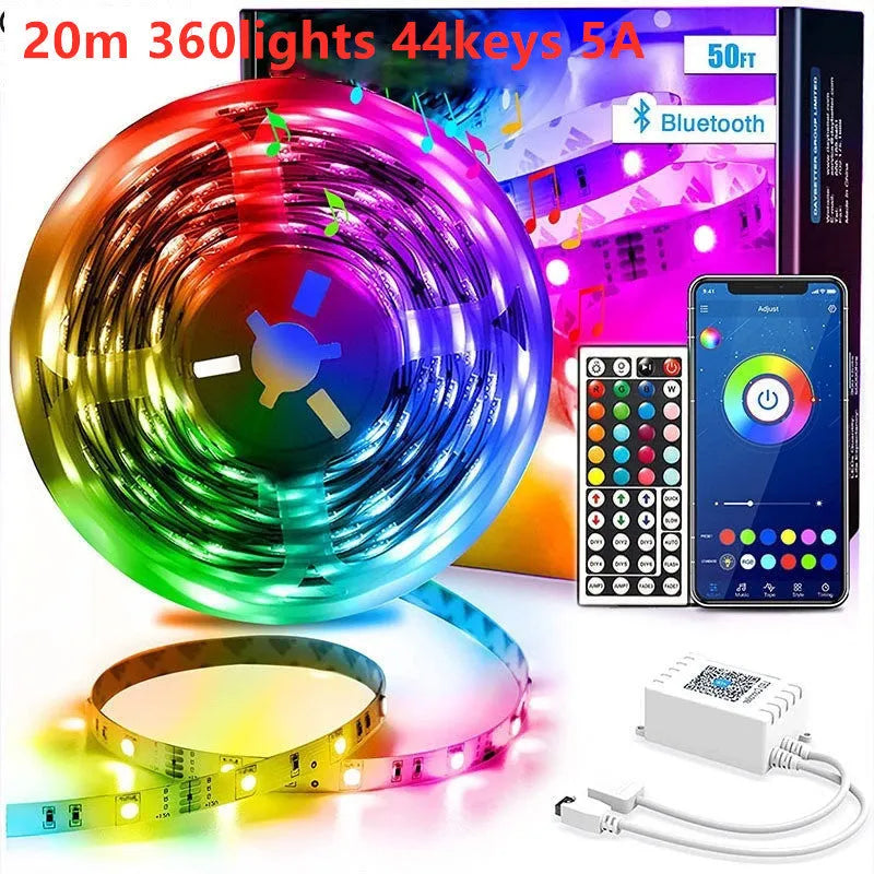 RGB LED light strip with Bluetooth remote, IP65 waterproof epoxy coating, 18 LEDs per metre on 12V DC