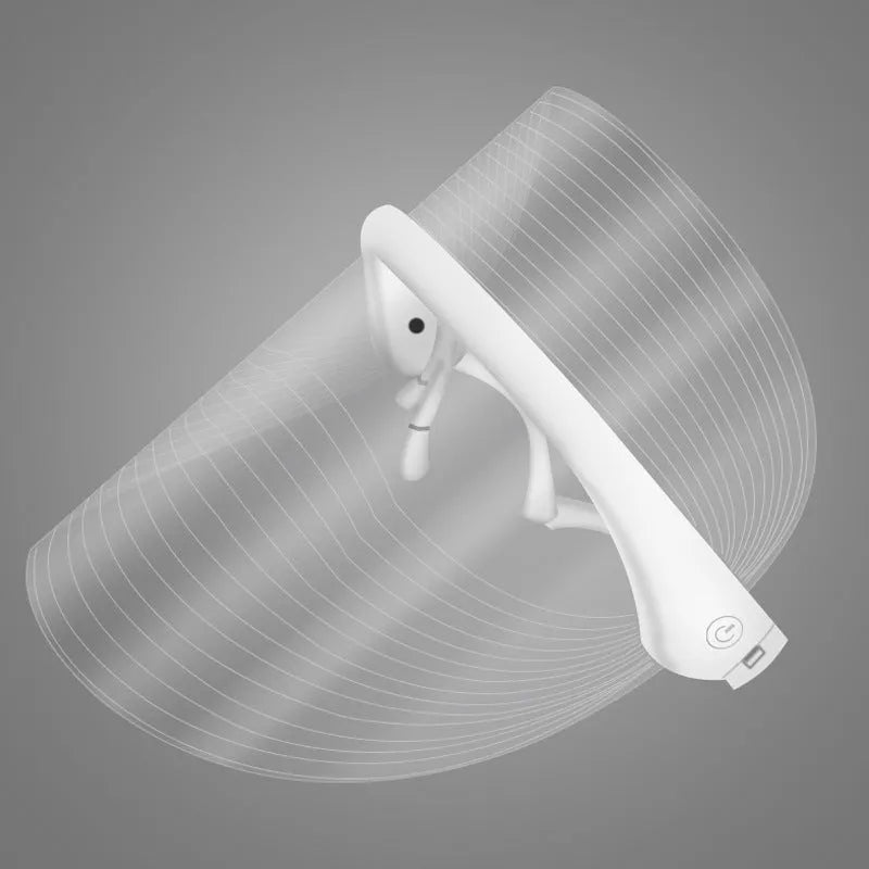 LED three-colour beauty mask in transparent finish for facial photon therapy at home