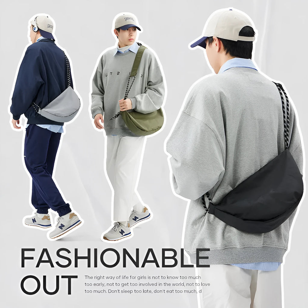 Men's lightweight nylon messenger bag in solid colours with large capacity design