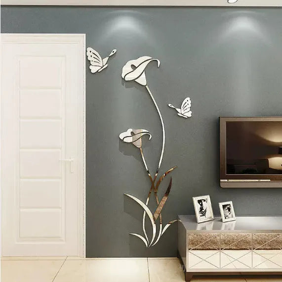3D acrylic wall sticker with lily floral design in multiple colour options