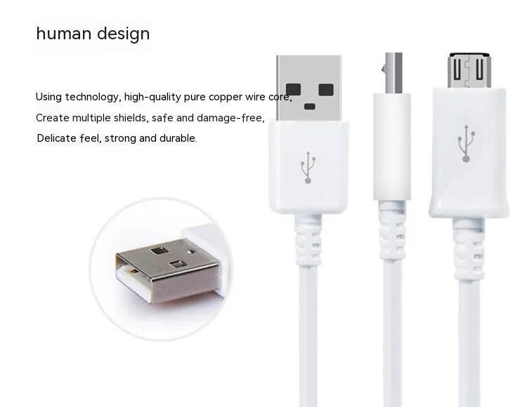 Black and white Android Micro USB charging and data sync cable, 1 metre long.