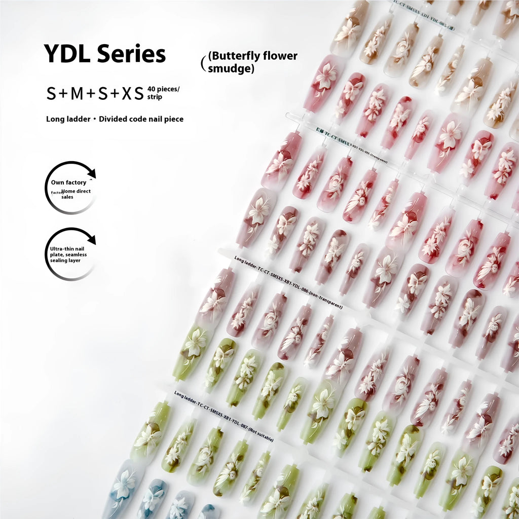 Butterfly and bamboo pattern nail stickers in retro Chinese style with glossy seal layer, 40 pieces per set