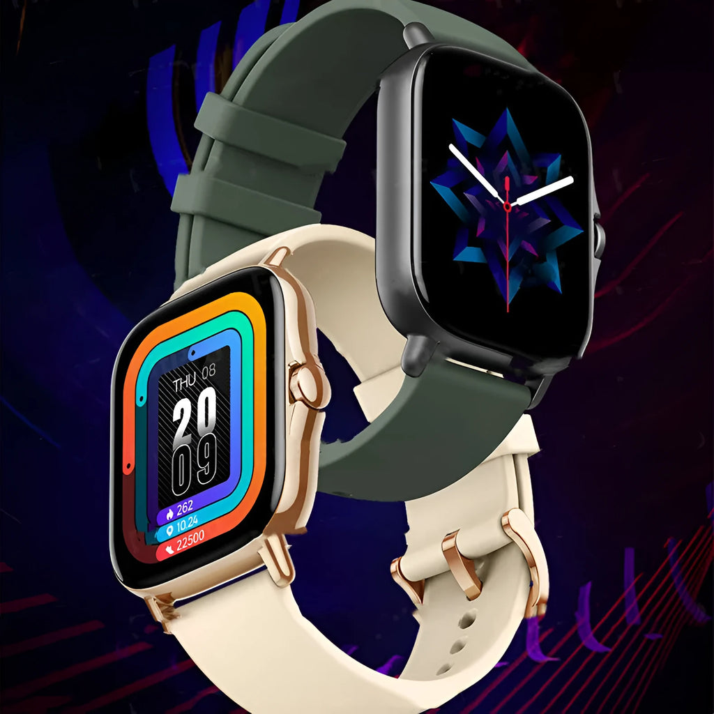 GT20 smart watch with 1.75-inch touch screen and silicone band on wrist