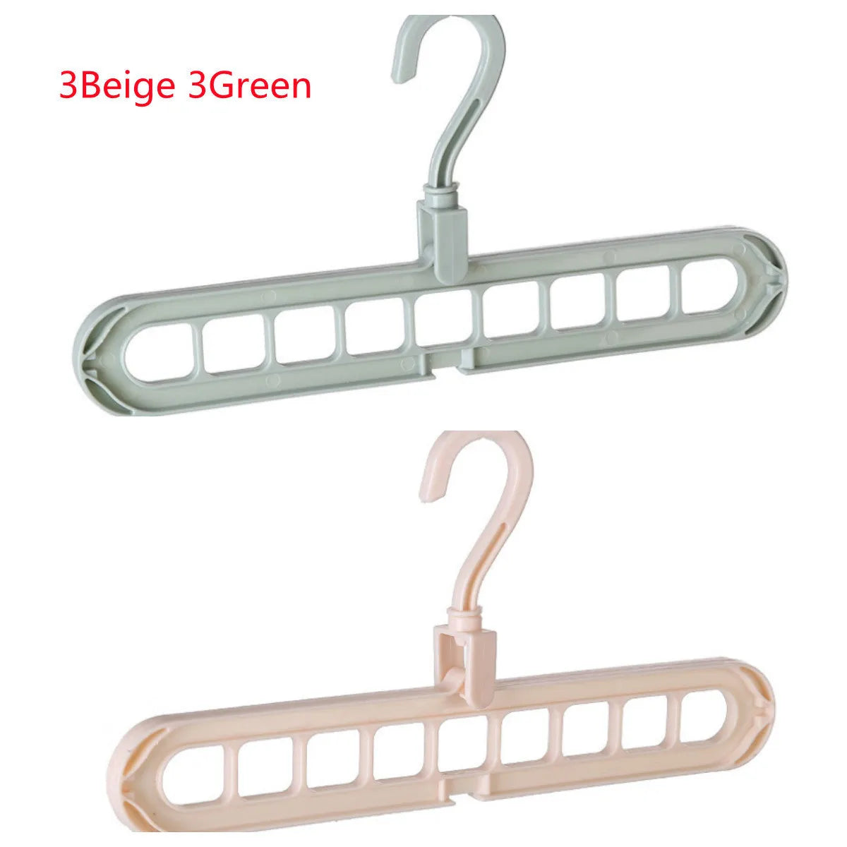 Plastic clothes hanger with rotating hook showing pink and green colour options