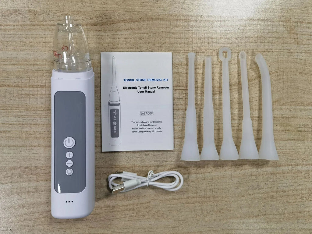 Milky white tonsil stone removal tool for oral cleaning and dental stone extraction
