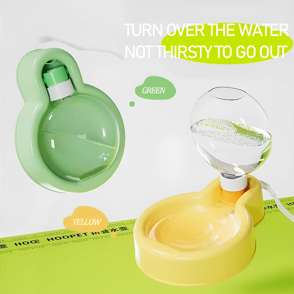 Portable dog travel water bottle with built-in drinking bowl in green colour