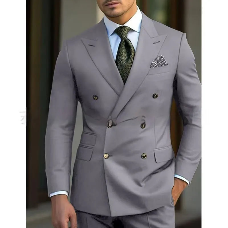 Men's light business two-piece suit set in cotton blend fabric available in multiple colours and sizes