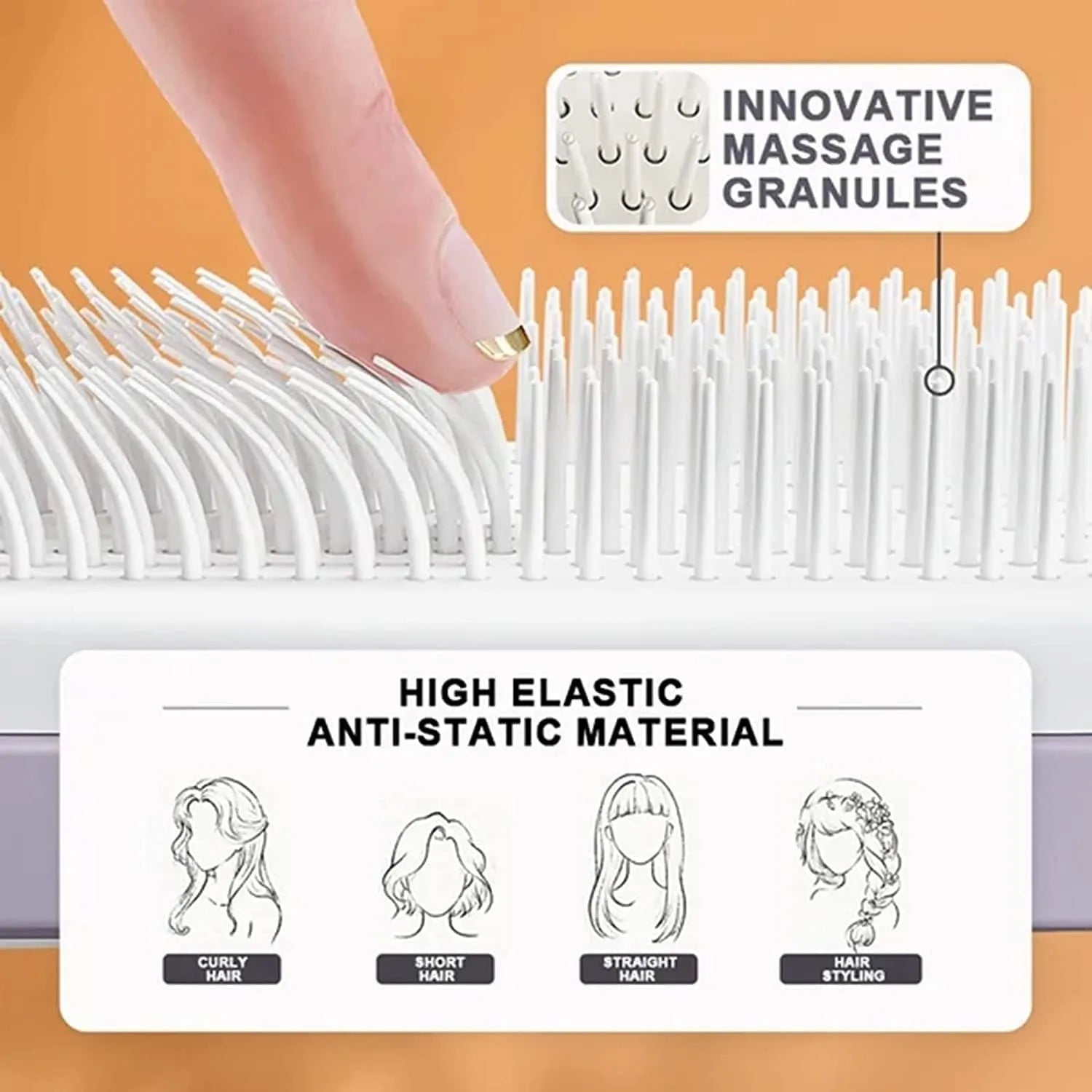 Purple self-cleaning hair brush with rotating handle and anti-static massage comb teeth