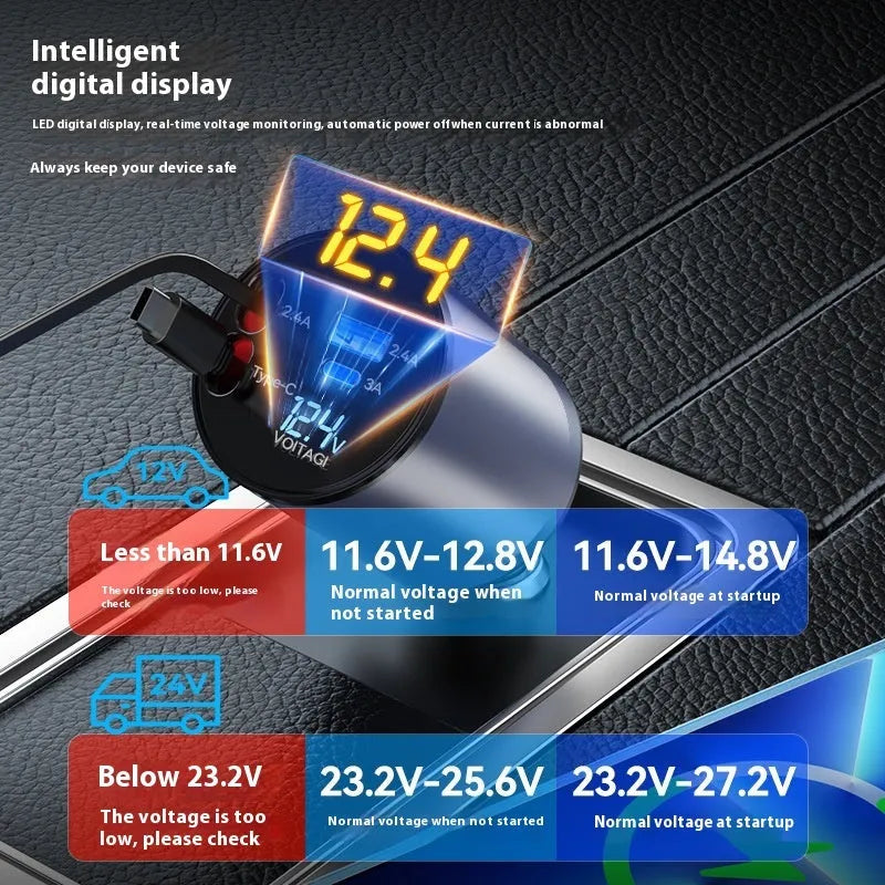 Metal cigarette lighter car charger with 60W super fast charging and Type-C port
