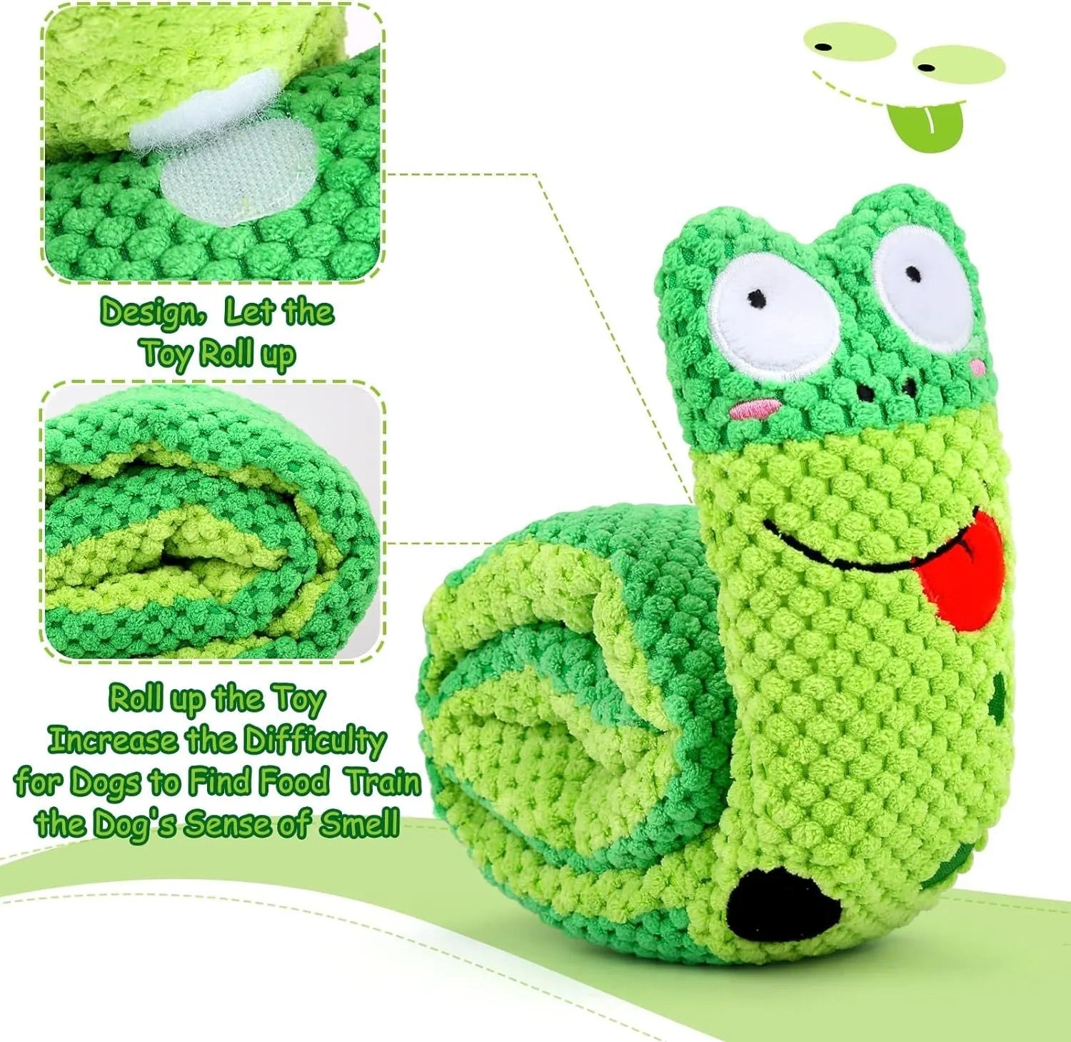 Squeak dog puzzle toy in frog design with hidden food holes for foraging training
