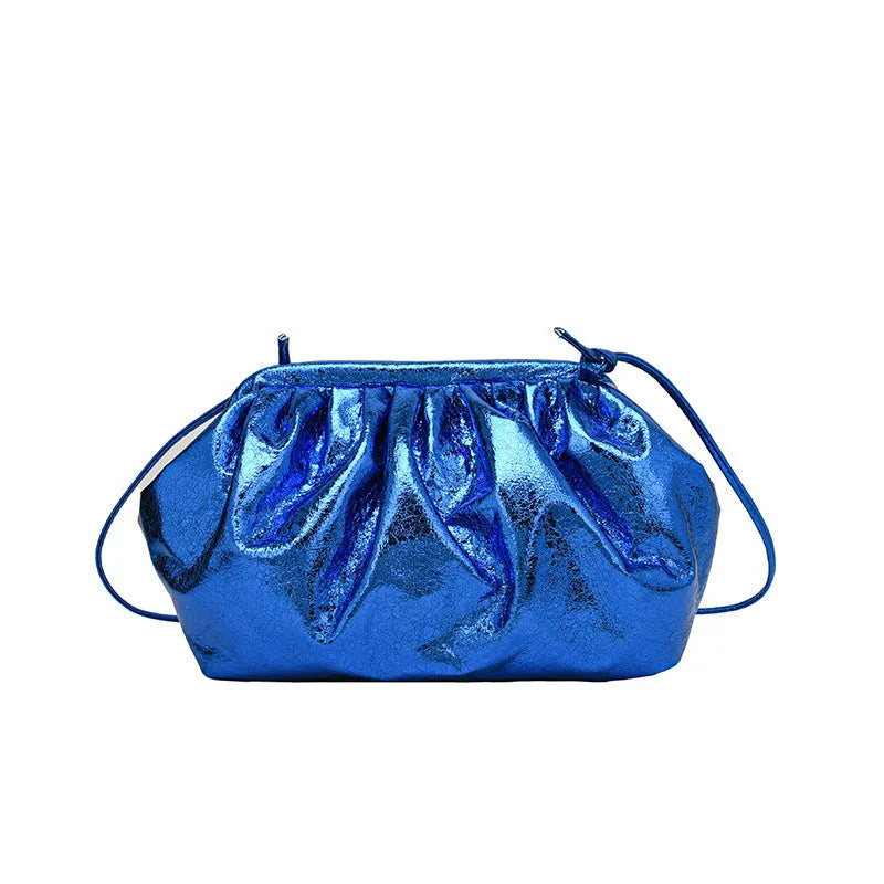 PU shell-shaped crossbody shoulder bag with multiple internal pockets in rose red colour.