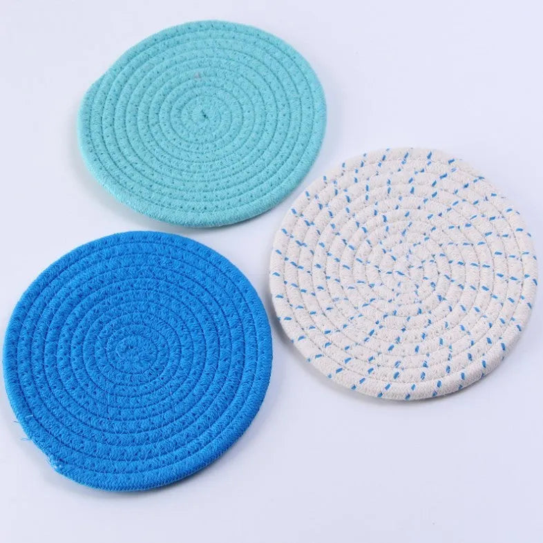 Three round cotton cord coaster placemats 18cm diameter in modern simple style