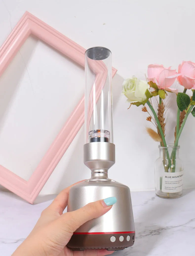 White silver candlelight Bluetooth speaker night light with cylindrical design