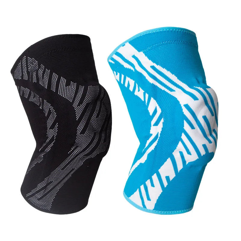 Men's pressurised basketball knee pads in black or blue with compression fit design