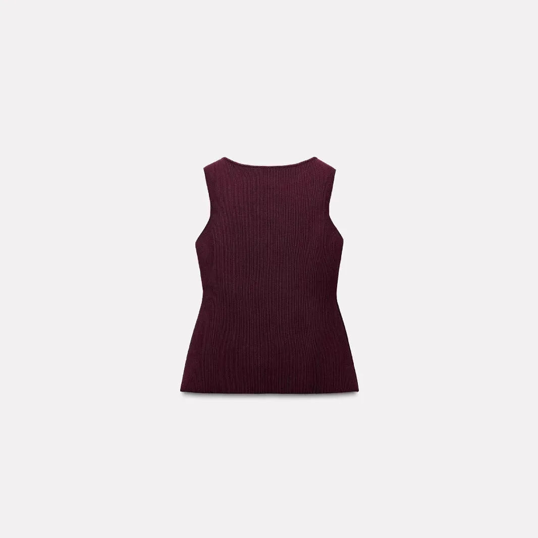 Gold button sweater vest in viscose fabric with slim fit design