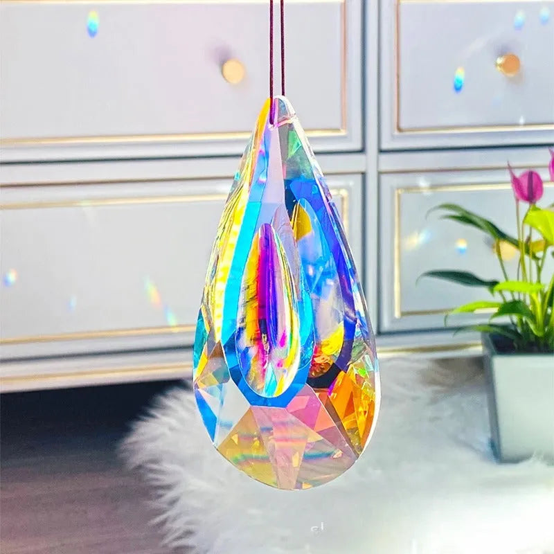 Rainbow electroplated colour crystal Christmas tree and garden decorations showing light-catching properties