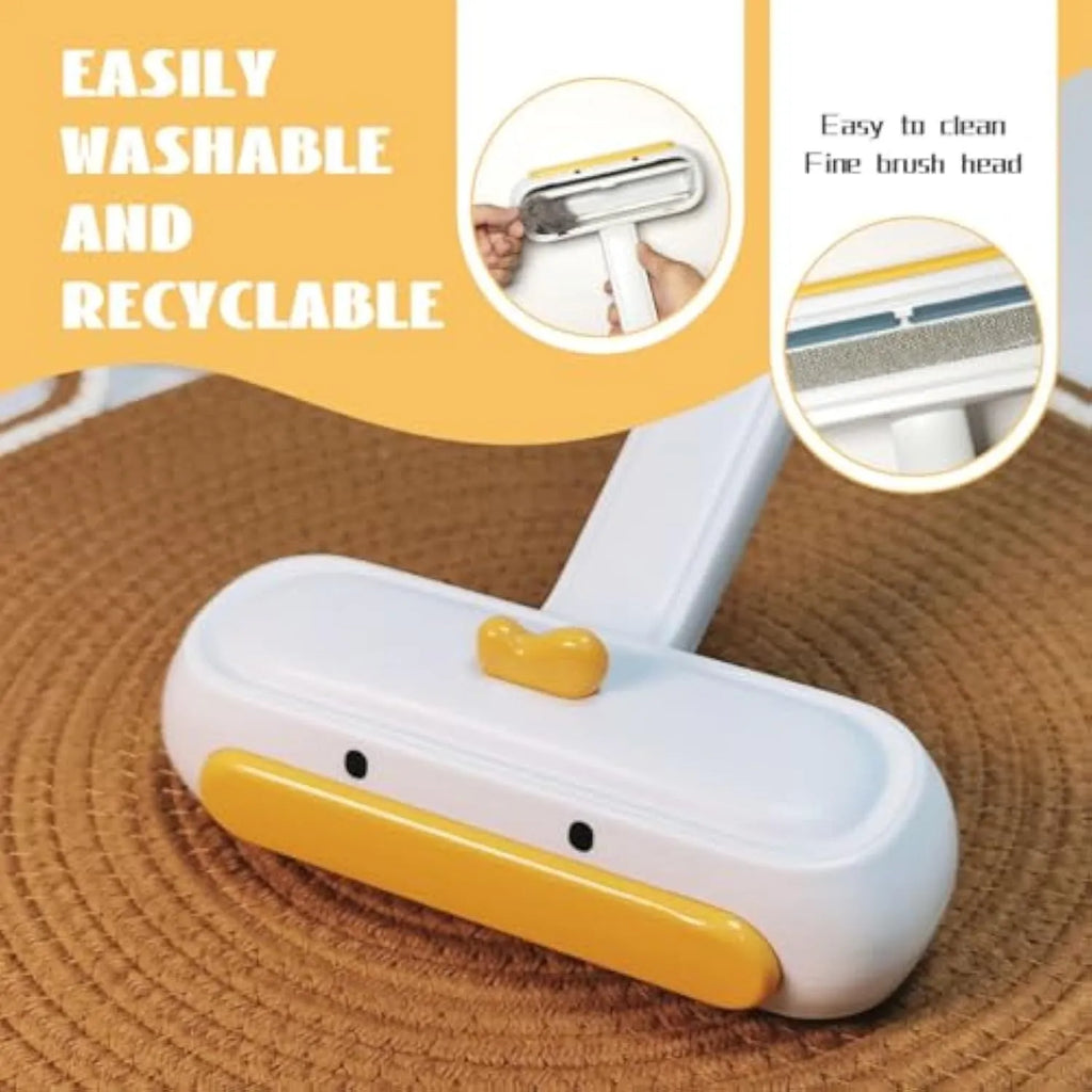 Yellow duck designed portable pet hair remover with polyester bristles for furniture and car seats
