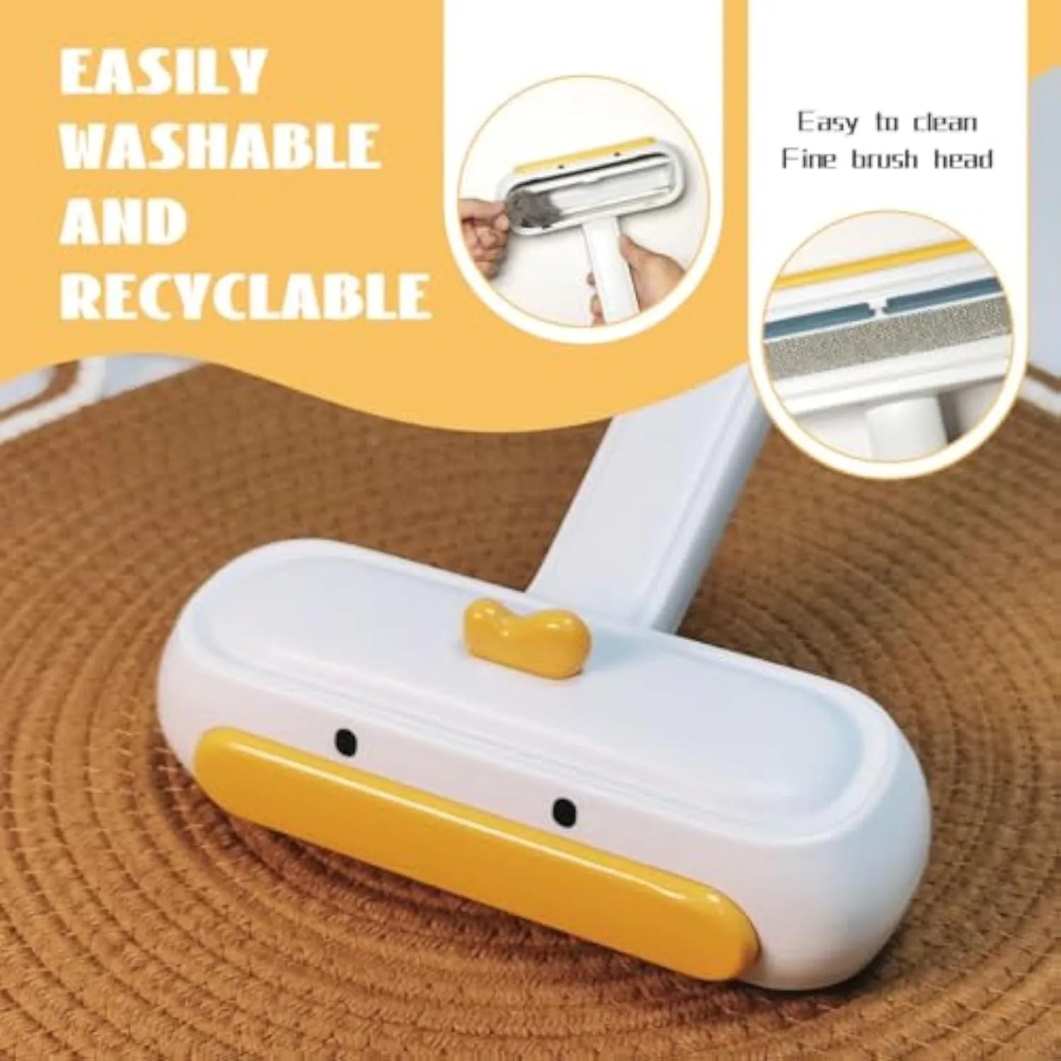 Yellow duck designed portable pet hair remover with polyester bristles for furniture and car seats