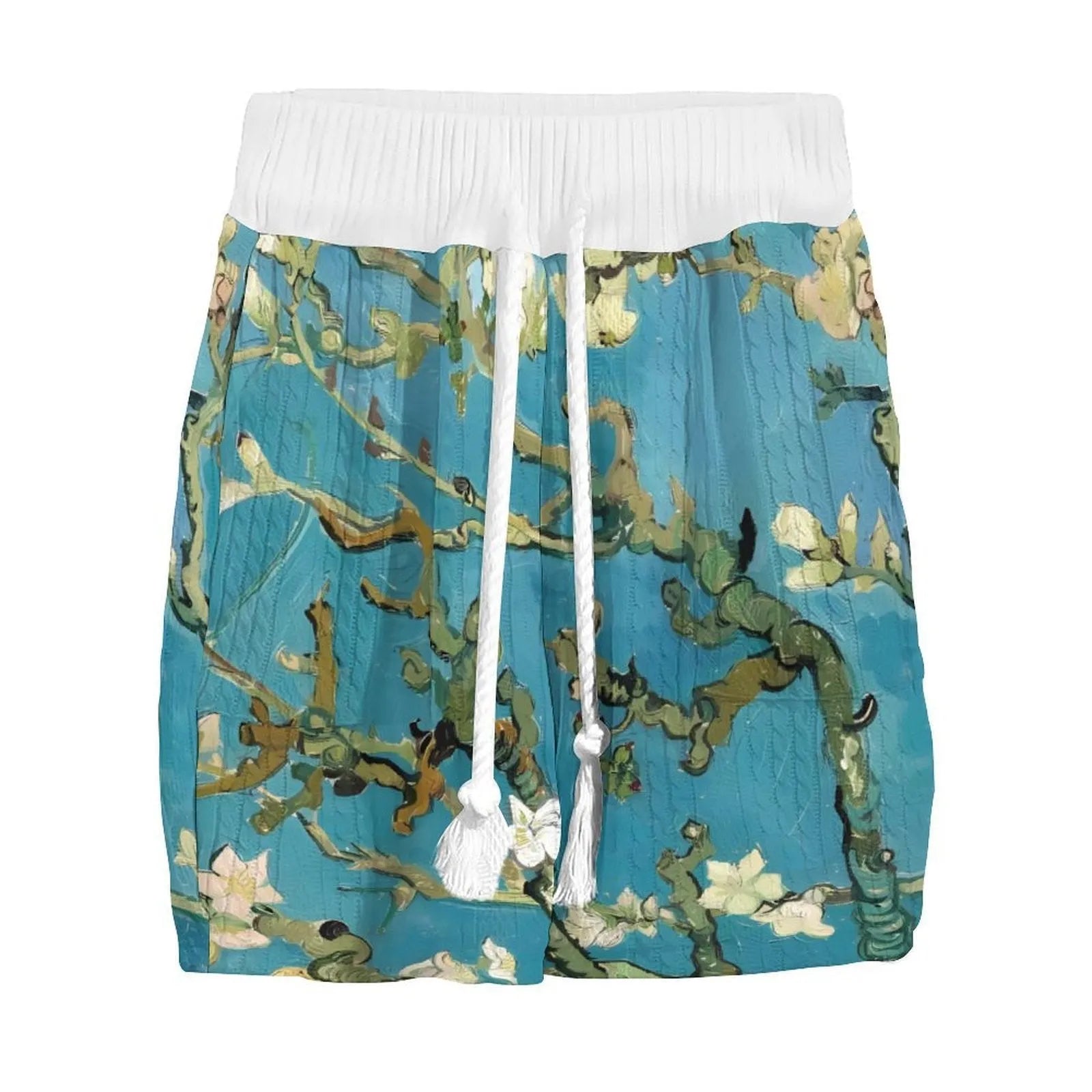 Men's peacock blue 3D printed knitted shorts suit with matching T-shirt top