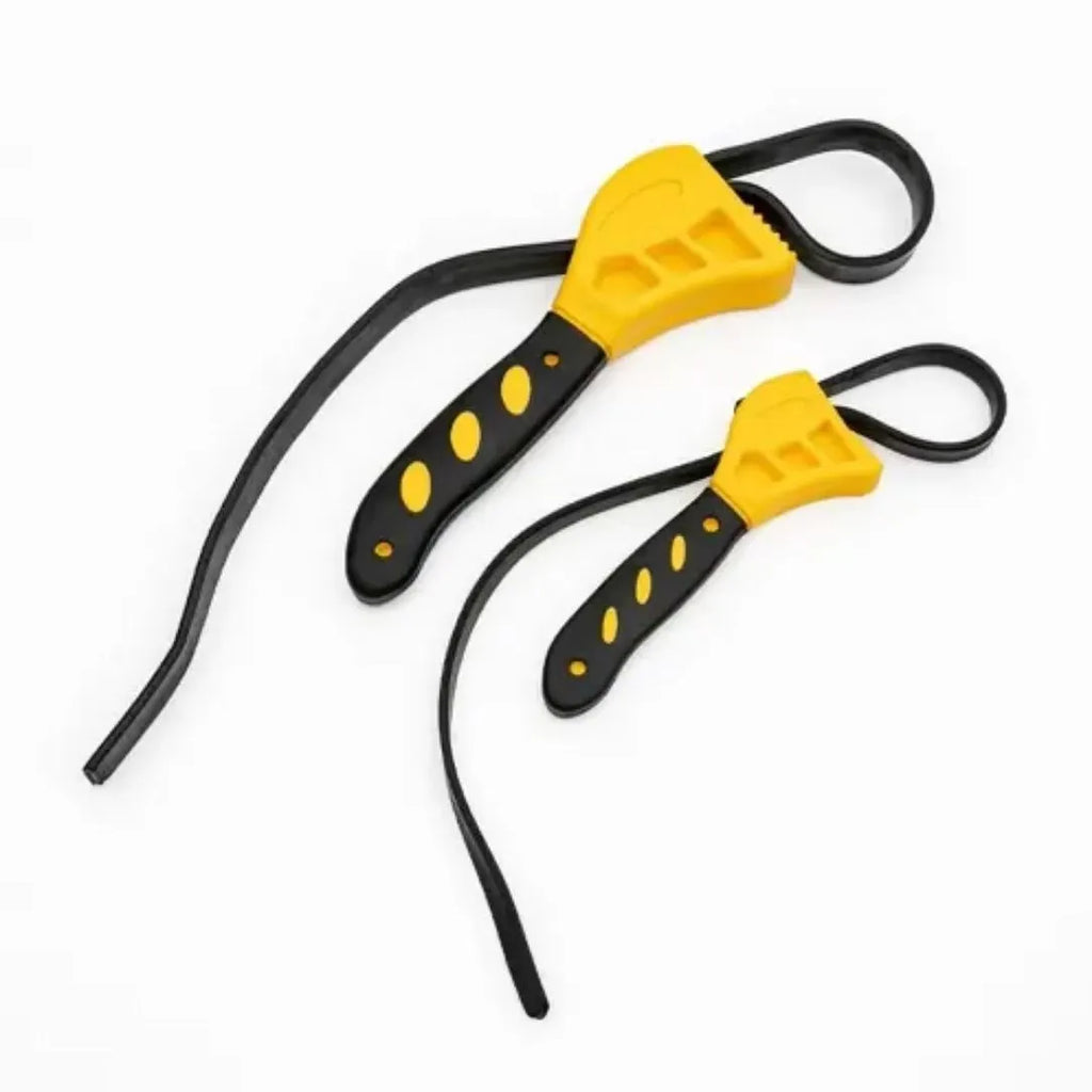 6-inch and 8-inch adjustable rubber strap wrench set with plastic handle and phosphating treated metal