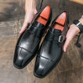 Men's brown blue British retro buckle casual shoes with tall crown microfiber upper