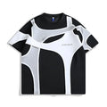 Men's black loose fit T-shirt with double stitching at padded shoulder strap, short sleeves, round neck collar