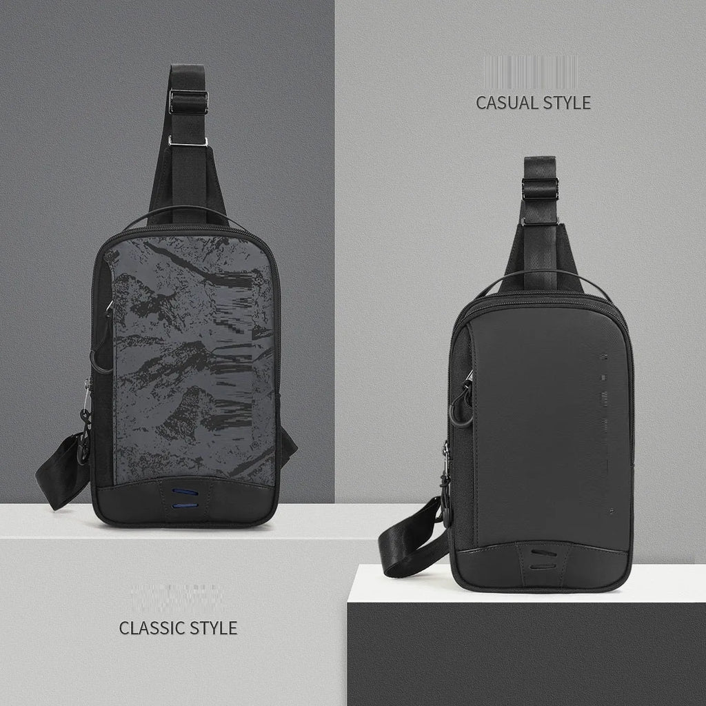 Casual black TPU waterproof chest pack with camouflage pattern and mobile phone compartment