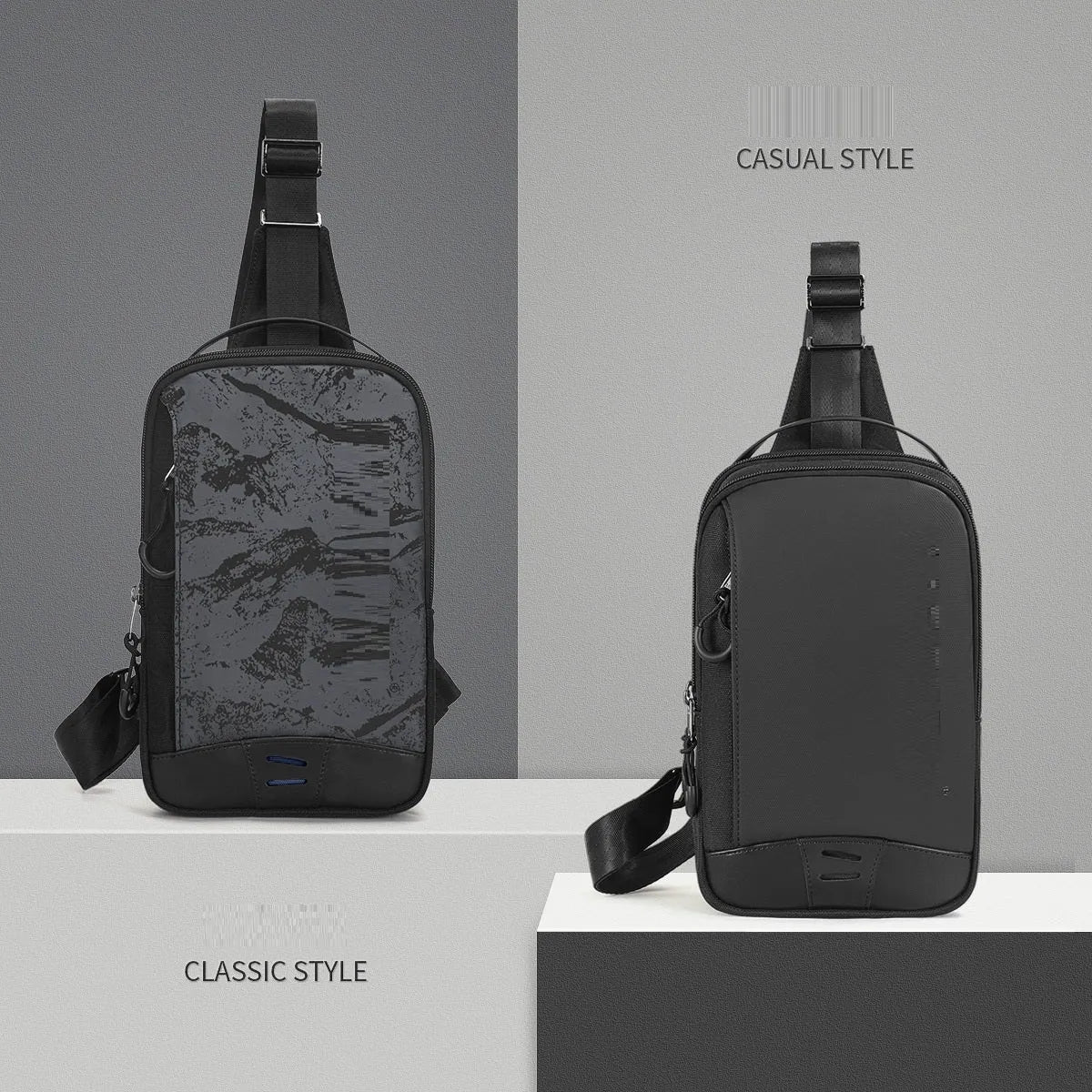 Casual black TPU waterproof chest pack with camouflage pattern and mobile phone compartment