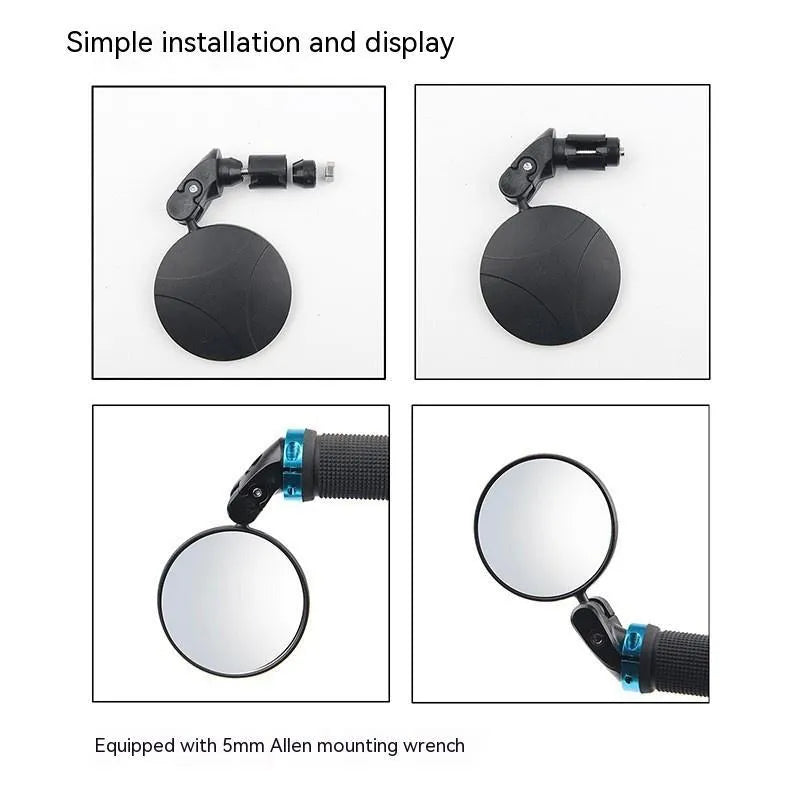 Black foldable convex rearview mirror showing 7cm reflective surface and adjustable stem.