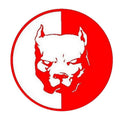 Square black, white, and red superhero bulldog design vinyl car sticker measuring 12cm.