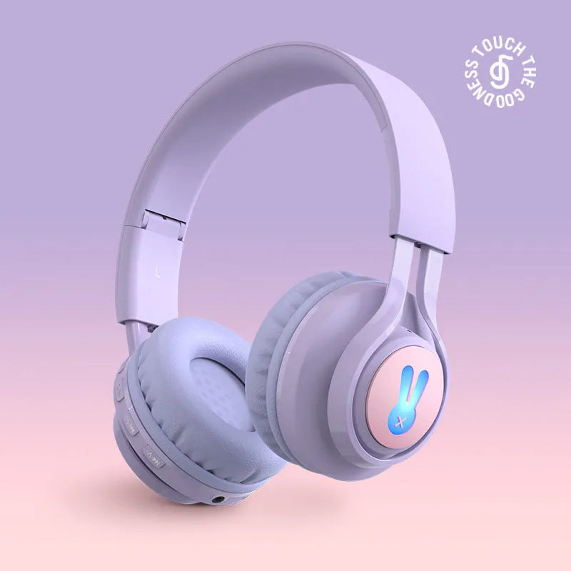 Wireless children's headphones with RGB lighting in bunny pink colour