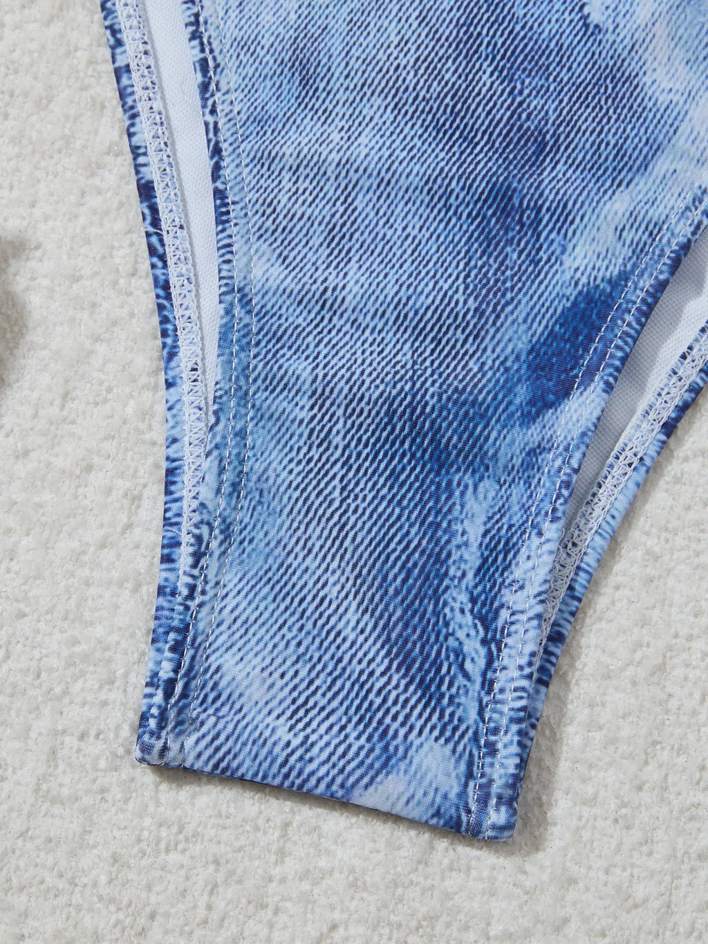 Women's denim printed bikini set with strap design in denim blue colour