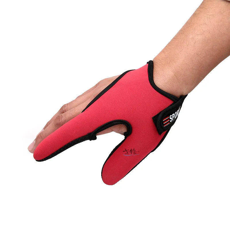 Two-finger fishing gloves showing diving cloth back and microfiber palm in camouflage colour