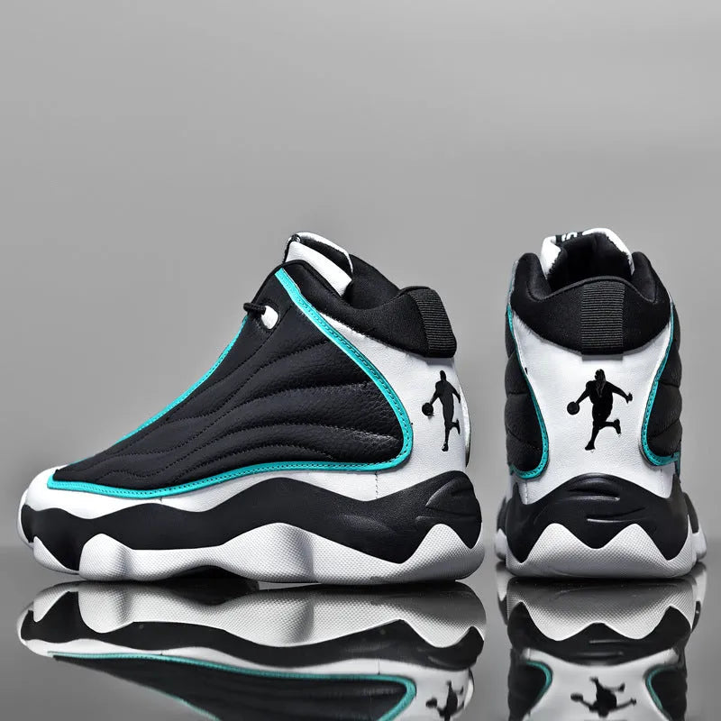 Men's high-top basketball shoes with mesh upper and rubber sole in AJ13 colour options