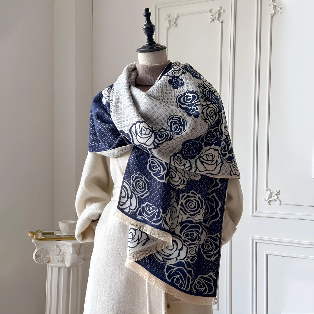 Imitation cashmere winter scarf with tassel detailing in grey colour, measuring 185cm by 65cm