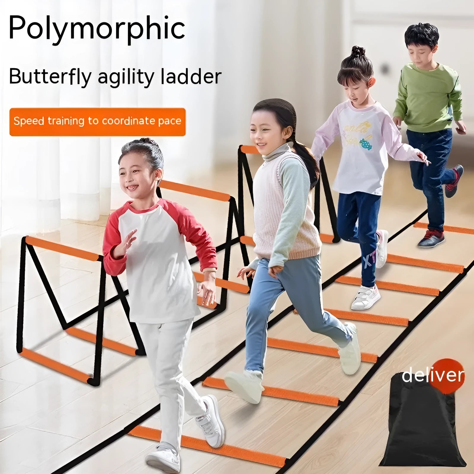 Butterfly ladder agility training set with jump grid for youth physical development