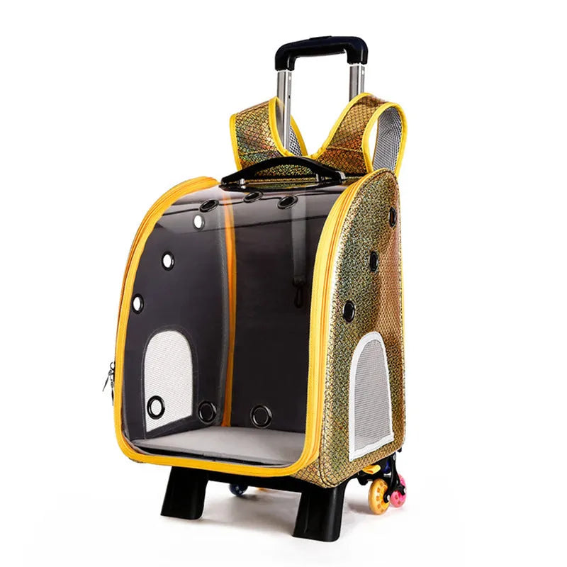 Transparent folding pet carrier bag for small dogs and cats with shoulder strap