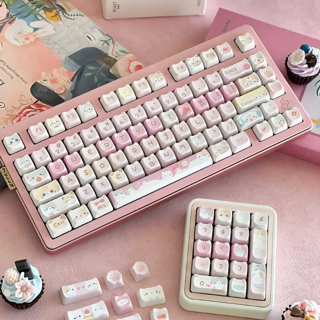 Meow Meow Team full set of 141 sublimation printed plastic key caps for mechanical keyboards.